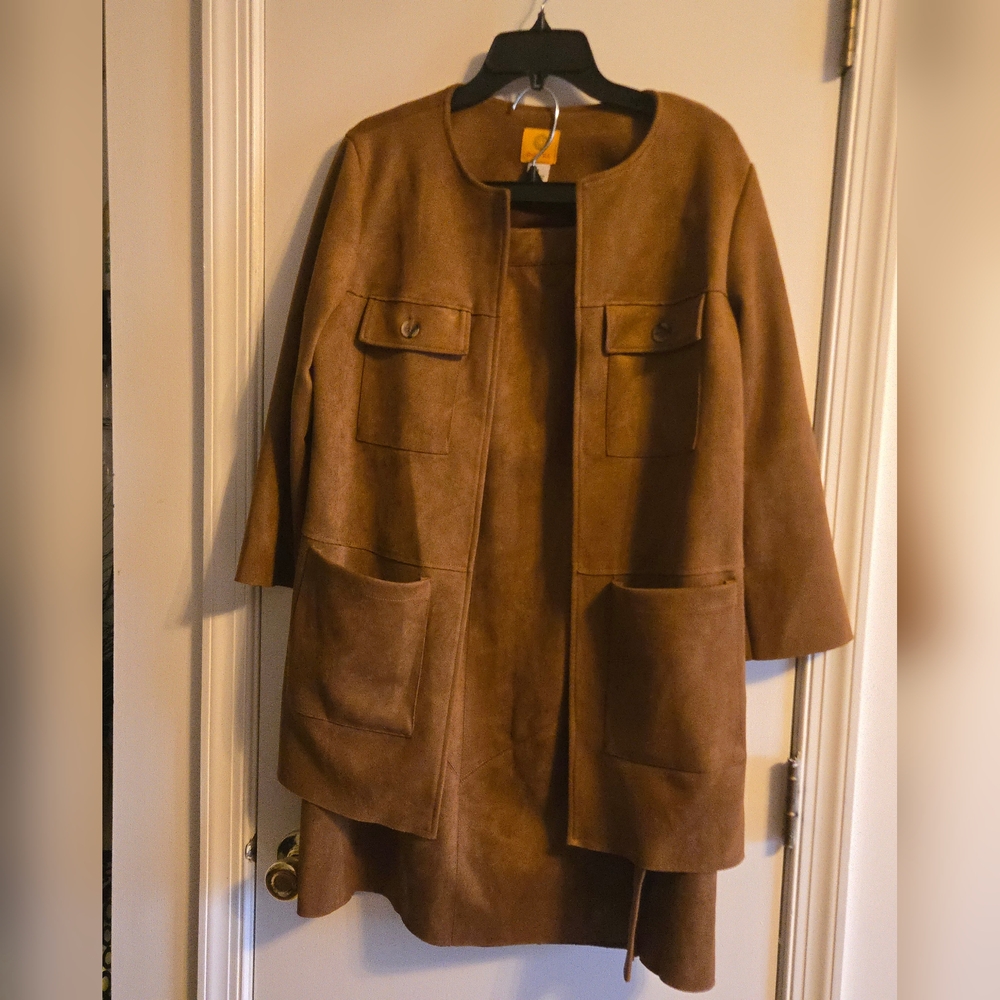 2pc Faux Suede Skirt Suit